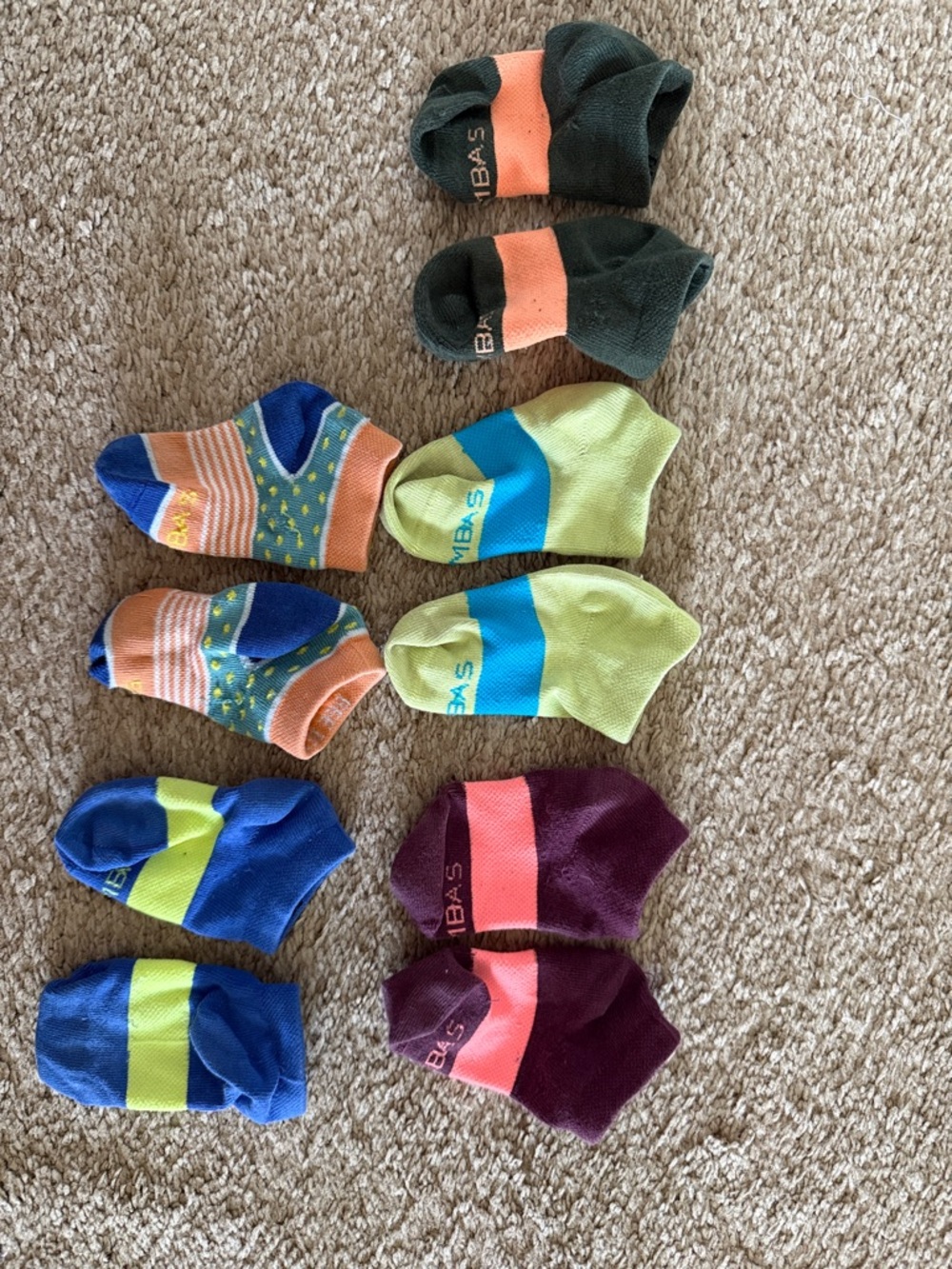 Bombas Assorted No-Show Athletic Socks — Blue, Green, Orange, Maroon